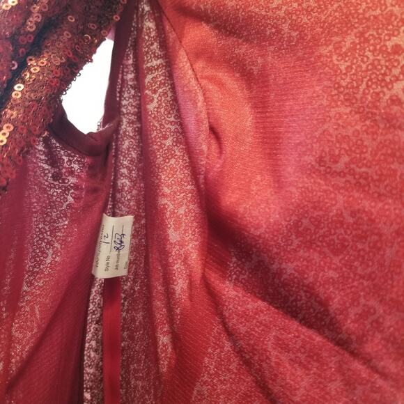 Red Sequin Maxi Long Dress Custom Made Low Back Cap Sleeves Women Juniors Size 7 - Picture 10 of 16